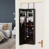 Dark Brown Door/Wall Mounted Jewelry Armoire Cabinet with Mirror and LED Lights