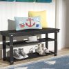 Black Wooden 2-Shelf Shoe Rack Storage Bench for Entryway or Closet