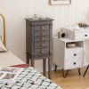 5-Drawer Jewelry Armoire Cabinet with Top Mirror in Grey Wood Finish