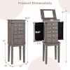 5-Drawer Jewelry Armoire Cabinet with Top Mirror in Grey Wood Finish