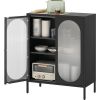 2-Door Buffet Sideboard Accent Table Liquor Cabinet in Black Wood Finish