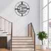 Large 32-inch Roman Numeral Wall Clock Black Metal with Grey Wood Interior