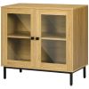 Modern Glass Door Sideboard Buffet Dining Storage Cabinet in Oak Wood Finish