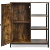 Modern Industrial Black Metal Brown Wood Sideboard Buffet Storage Shelf Cabinet