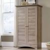 Farmhouse Armoire Storage Cabinet w/ Louver Doors in Light Brown Oak Wood Finish