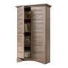 Farmhouse Armoire Storage Cabinet w/ Louver Doors in Light Brown Oak Wood Finish