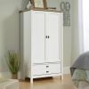 Farmhouse Bedroom Armoire Cabinet w/ Bottom Storage Drawer in White Wood Finish