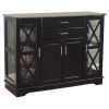 Black Wood Buffet Dining-room Sideboard with Glass Doors