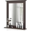 27-in x 22.5-in Bathroom Wall Mirror with Shelf in Dark Brown Wood Finish