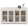 Modern Cream White Wood Buffet Sideboard Cabinet with Glass Sliding Door