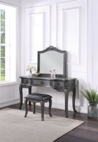 Contemporary Grey Finish Vanity Set w Stool Retro Style Drawers cabriole-tapered legs