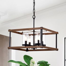 Avriel Imitation Wood Grain/Matte Black 4-light Chandelier