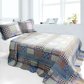 [Mixed Feelings] 3PC Cotton Vermicelli-Quilted Printed Quilt Set (Full/Queen Size)