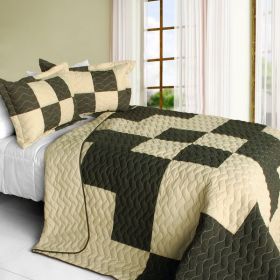 [Oh My Love] 3PC Vermicelli-Quilted Patchwork Quilt Set (Full/Queen Size)