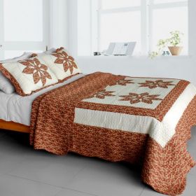 [Maple Leaf] Cotton 3PC Vermicelli-Quilted Patchwork Quilt Set (Full/Queen Size)