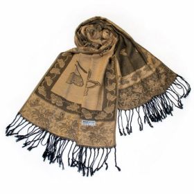 Blancho Bedding -Pa-a66-2 Khaki Big Butterfly & Flower Elegant exquisitely Soft Tassel Ends Pashmina/Shawl/Scarf