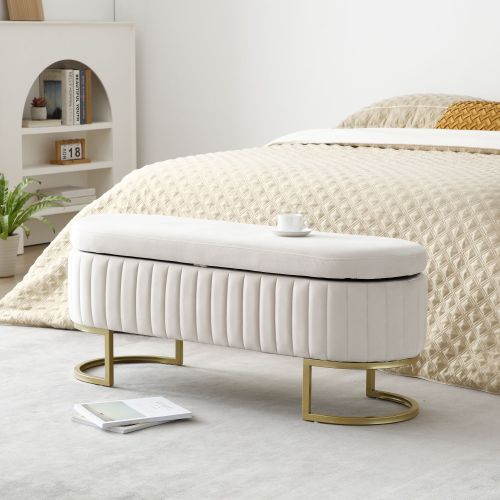 Storage Bench Bedroom Bench, Velvet Oval Upholstered End of Bed Bench with Golden Metal Legs,50"Modern Storage Ottoman Bench for Bedroom, Living Room Storage Bench Bedroom Bench, Velvet Oval Upholstered End of Bed Bench with Golden Metal Legs,50"Modern Storage Ottoman Bench for Bedroom, Living Room