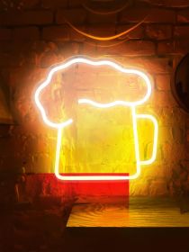 Neon Beer Signs Neon Lights 11.8x11.8 inch Led Neon Signs For Wall Decor USB Powered Led Signs For Bedroom Wall Yellow Neon Sign for Bar Casino Bar Ho