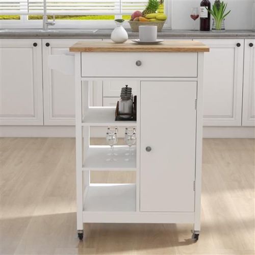 Kitchen island rolling trolley cart with Adjustable Shelves and towel rack rubber wood table top Kitchen island rolling trolley cart with Adjustable Shelves and towel rack rubber wood table top