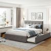 Upholstered Platform Bed with 2 Drawers and 1 Twin XL Trundle, Linen Fabric, Queen Size - Light Gray