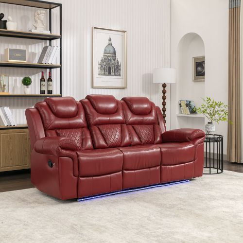 Home Theater Seating Manual Recliner Chair with Center Console and LED Light Strip for Living Room, Wind Red Home Theater Seating Manual Recliner Chair with Center Console and LED Light Strip for Living Room, Wind Red