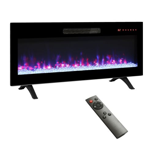 36 inch recessed ultra thin tempered glass front wall mounted electric fireplace with remote and multi color flame & emberbed, LED light heater 36 inch recessed ultra thin tempered glass front wall mounted electric fireplace with remote and multi color flame & emberbed, LED light heater