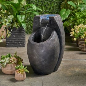 Weather Resistant Floor Fountain with Light, Multi-Gray