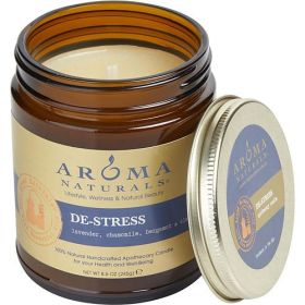 DE STRESS AROMATHERAPY by ONE 3 X 3 inch JAR AROMATHERAPY CANDLE. COMBINES THE ESSENTIAL OILS OF LAVENDER, CHAMOMILE