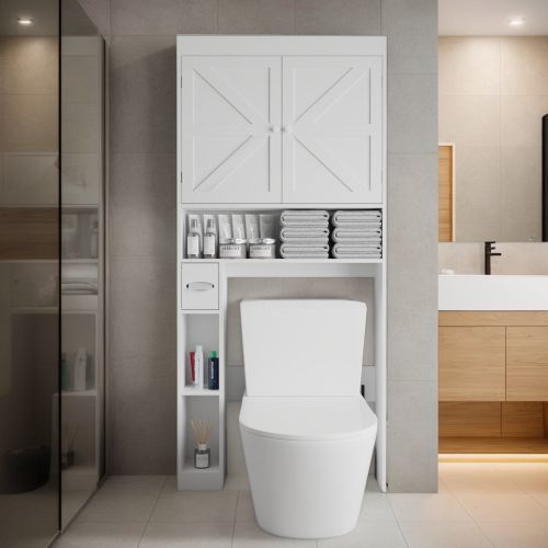 Over-The-Toilet Storage Cabinet with 2 Doors, Home Space-Saving Toilet Rack, Farmhouse Style for Bathroom, Restroom, Laundry Over-The-Toilet Storage Cabinet with 2 Doors, Home Space-Saving Toilet Rack, Farmhouse Style for Bathroom, Restroom, Laundry