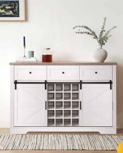 Farmhouse Wine Bar Cabinet w/Sliding Barn Door, 54" Kitchen Coffee Bar Cabinet Farmhouse Wine Bar Cabinet w/Sliding Barn Door, 54" Kitchen Coffee Bar Cabinet