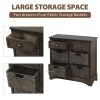 Rustic Storage Cabinet with Two Drawers and Four Classic Rattan Basket for Dining Room/Living Room (Brown Gray)