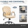 PU Leather Home Office Chair, Button Tufted Desk Chair with Padded Armrests, Adjustable Height and Swivel Wheels, Beige