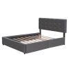 Upholstered Platform Bed with 2 Drawers and 1 Twin XL Trundle, Linen Fabric, Queen Size - Dark Gray