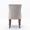 Furniture,Ultra Side Dining Chair, Thickened fabric chairs with neutrally toned solid wood legs, Bronze nail head, Set of 2, Beige