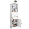 White Tall Storage Cabinet with 3 Drawers and Adjustable Shelves for Bathroom, Kitchen and Living Room, MDF Board with Painted Finish