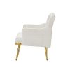 cream white velvet armchair with metal legs