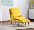 Soft Comfortable 1pc Accent Click Clack Chair with Ottoman Yellow Fabric Upholstered Oak Finish Legs Living Room Furniture