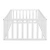 Twin Size Wood Floor Bed Frame with Fence and Door, White