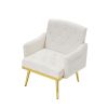 cream white velvet armchair with metal legs