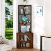 Corner Shelf with Doors, 65" Corner Cabinet & Wine Glass Rack, 6 Tier Bookshelf Display, Freestanding Corner Storage Stand for Kitchen, Living Room