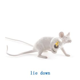 Creative Nordic Resin Mouse Table Lamp Desk LED Night Lights Small Mini Rat Desk Lamps (Type: US-lie down, Color: White)