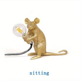 Creative Nordic Resin Mouse Table Lamp Desk LED Night Lights Small Mini Rat Desk Lamps (Type: US-sitting, Color: Gold)