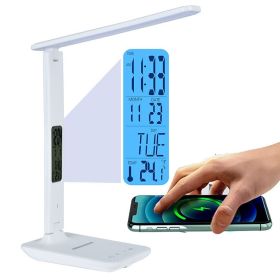 10W Wireless Rechargeable Table Lamp New Product Creative Simple Folding Calendar with Display Screen 3-in-1 Eye Protection Table Lamp (Color: White, size: US)