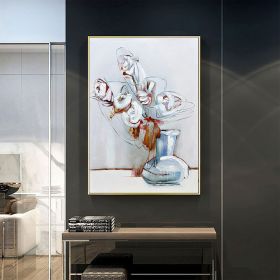 Hand Painted Oil Painting Abstract White Flowers Oil Painting Large Original Floral Canvas Wall Art Modern Living Room Flower Painting Bedroom Decor (Style: 01, size: 100X150cm)