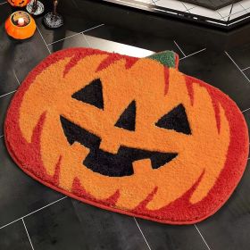 Halloween Pumpkin Bath Rug Non-Slip Absorbent Washable Knitted Polyester Entryway Mat - Cozy Oval Indoor Welcome Rug - Low Profile Door Carpet For Liv (size: 40*60CM)