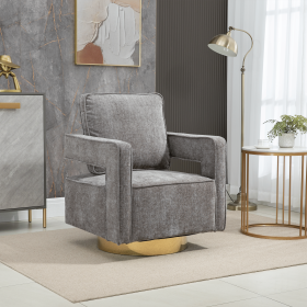 30.7"W Swivel Accent Open Back Chair Modern Comfy Sofa Chair With Gold Stainless Steel Base For Nursery Bedroom Living Room Hotel Office (Color: as Pic)