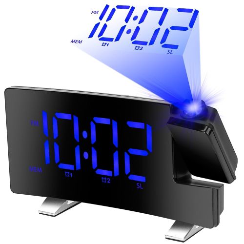 Projection Alarm Clock with Radio Function 7.7In Curved-Screen LED Digital Alarm Clock w/ Dual Alarms 4 Dimmer 12/24 Hour Projection Alarm Clock with Radio Function 7.7In Curved-Screen LED Digital Alarm Clock w/ Dual Alarms 4 Dimmer 12/24 Hour