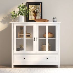 Buffet storage cabinet with double glass doors and unique bell handle (Color: as Pic)